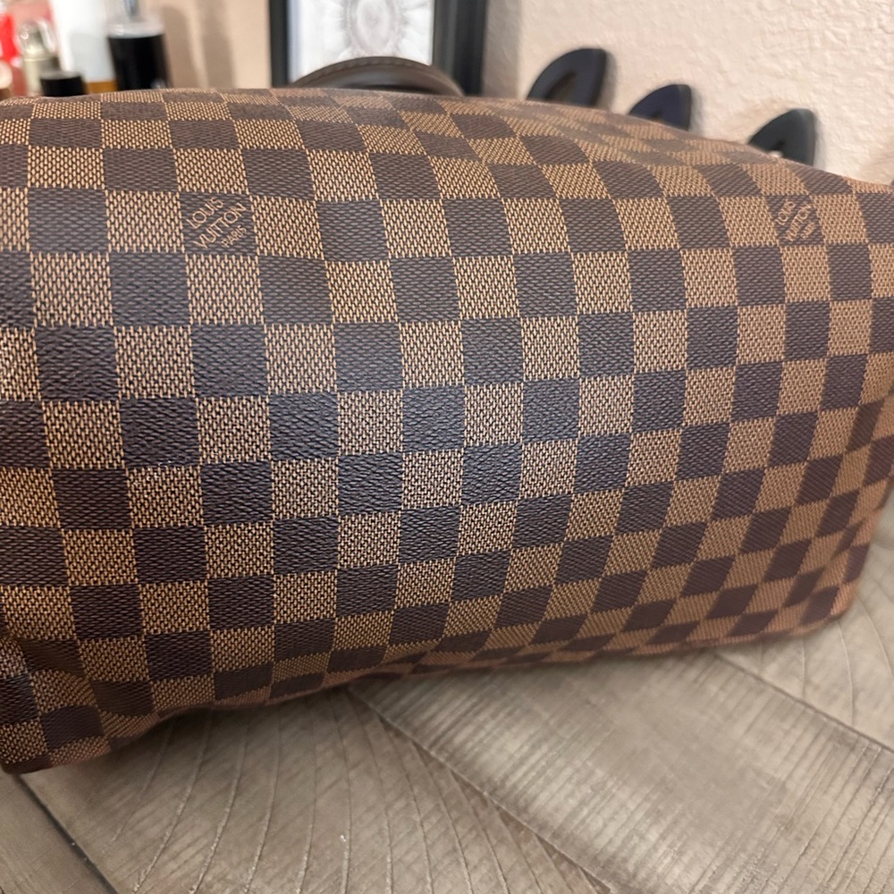Louis Vuitton Brown Damier Ebene Speedy Bandoulière with Pink Accent Scarf - Picture 8 of 16